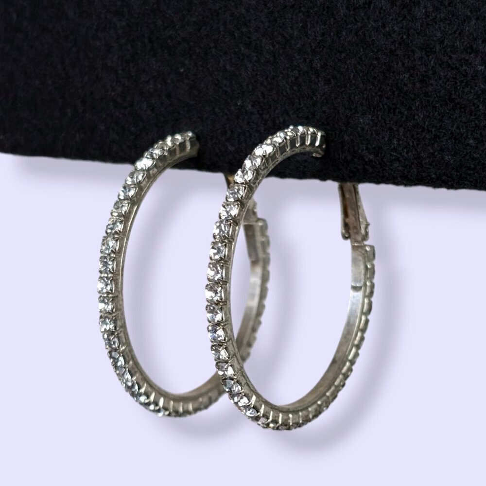 White Rhinestone Hoop Earrings - Picture 3 of 5